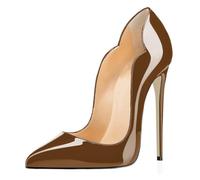 EDEFS Slip On Pumps für Frauen Klassischer Stiletto Absatz 4,7" Geschlossene Zehe Spitze Zehe Form Modische Wahl für Partys & Sexy Events Braun EU39