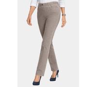 Regular-fit-Jeans GOLDNER "Kurzgröße Edel geschmückte Jeansschlupfhose MARTHA", Damen, Gr. 27, K-Gr, beige (helltaupe), Obermaterial: 75% Baumwolle CO. 23% Polyester PES. 2% Elasthan EL., Jeans (27086