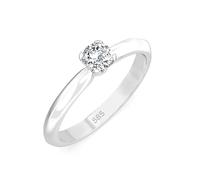 EDELIND Solitär Ring Weißgold 585 mit 0.1 ct Diamant - Klassischer Verlobungsring für Damen, Größe 69 (Ø22 mm), mit edler Schmuckbox