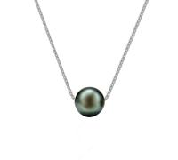 Edellis Echte Tahiti-Zuchtperlen Halskette Rund 9-10 mm in A Grade mit Weiß rhodinierter 925 Sterling Silber Venezianer Box Kette Frauenschmuck