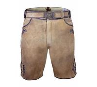 Edelnice Trachtenmode Bayerische Traditionelle Krachlederne Kurze Lederhose Linus aus weichem Ziegenleder inkl. Gürtel Gr. 46-64 (58) Rehbraun