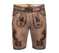 Edelnice Trachtenmode Bayerische Traditionelle Kurze Lederhose Emil mit roter Stickerei aus Ziegenleder Gr. 46-62 (DE/NL/SE/PL, Numerisch, 54, Regular, Regular, Hellbraun)
