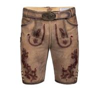 Edelnice Trachtenmode Bayerische Traditionelle Kurze Lederhose Emil mit roter Stickerei aus Ziegenleder