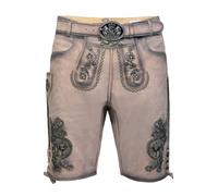 Edelnice Trachtenmode Bayerische Traditionelle Kurze Lederhose Felix aus Ziegenleder mit aufgerauter Stickerei inkl. Gürtel Gr. 60
