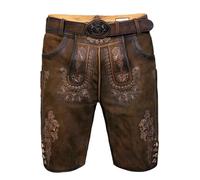 Edelnice Trachtenmode Bayerische Traditionelle Kurze Lederhose Marcel aus Ziegenleder mit aufgesetzer Stickerei inkl. Gürtel Gr. 48