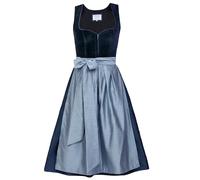 Edelnice Trachtenmode Exklusives Designer Midi Dirndl Luna Samt blau inkl. Dirndlschürze Gr. 32-54 (DE/NL/SE/PL, Numerisch, 40, Regular, Regular, Blau)
