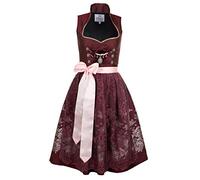 Edelnice Trachtenmode Exklusives Designer Stehkragen Midi Dirndl Stella inkl. Spitzen Dirndlschürze und Charivari Gr. 34-54, Rot, 34