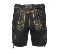 Edelnice Trachtenmode Kurze Wildbock Lederhose Friedl dunkel mit gruener Stickerei