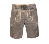 Edelnice Trachtenmode Kurze Wildbock Lederhose Kare grau mit Heller Stickerei Gr. 44-64 (DE/NL/SE/PL, Numerisch, 54, Regular, Regular, grau)
