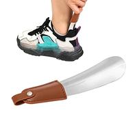 Edelstahl Schuhlöffel aus Metall, tragbarer Schuhanziehhilfe Stick für die Reise, mit PU Ledergriff für leicht zu tragenden Schuh