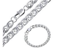 Edelstahl Set aus Armband und Halskette "Paper Clip" 8 mm