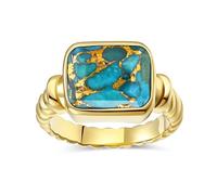 Edelstahl vergoldet Siegelring für Herren Damen - Moderner Boho Stil - rechteckiger Golddraht Türkis - chunky Statement Ring größe 60(19.1)