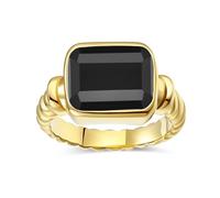 Edelstahl vergoldet Siegelring für Herren Damen - Moderner Boho Stil - rechteckiger Schwarzer Onyx - chunky Statement Ring größe 52(16.6)