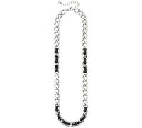 Edelstahlkette BRUNO BANANI "Schmuck Geschenk Edelstahlkette mit Lederimitateinsätzen", schwarz (edelstahlfarben, schwarz), Halsketten, Herren, Edelstahl Lederimitat, L: 51,5 B: 10mm, Edelstahl, Leder