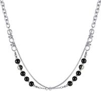 Edelstahlkette FIRETTI "Schmuck Geschenk Edelstahl Halsschmuck Halskette Layer doppelreihig", schwarz (edelstahlfarben, schwarz), Halsketten, Damen, Edelstahl, L: 56, Edelstahlkette, mit Glasperle (69