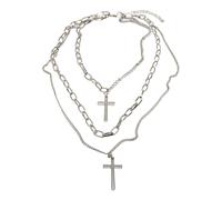 Urban Classics Layering Cross Necklace, silver, one size
