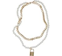 Edelstahlkette URBAN CLASSICS "Urban Classics Unisex Padlock Pearl Layering Necklace", gold, Halsketten, Damen, onesize, Edelstahlkette (15778327-0) gold