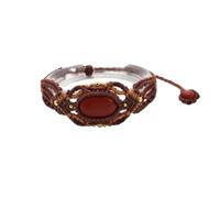 Edelstein-Armband - natürlicher Kristallquarz, ovale Form, handgefertigt, mit Fadenseil umwickelt, geflochtene Makramee-Stein-Armbänder, Schmuck für Frauen und Mädchen, Geschenk, roter Jaspis,