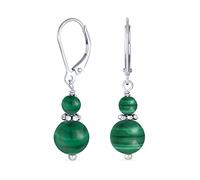 Edelstein Natürlichen Dunkelgrünen Malachit Boho Bali Milgrain Edged Beaded Rondel Separator Double Ball Round Drop Dangle Ohrringe Für Frauen Teen .925 Sterling Silber Lever Zurück