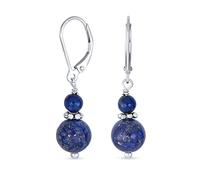 Edelstein Natural Blue Lapis Lazuli Boho Bali Milgrain Edged Beaded Rondel Separator Double Ball Round Drop Dangle Ohrringe Für Frauen Teen .925 Sterling Silber Lever Zurück
