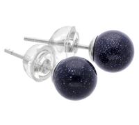 Edelstein Ohrstecker in 925er Silber | Kugel/Perle 6 mm Durchmesser | Ohrringe mit Verschluss (Blaufluss) | Lebensquelle Plus