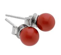 Edelstein Ohrstecker in 925er Silber | Kugel/Perle 6 mm Durchmesser | Ohrringe mit Verschluss (Jaspis, rot) | Lebensquelle Plus