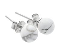 Edelstein Ohrstecker in 925er Silber | Kugel/Perle 6 mm Durchmesser | Ohrringe mit Verschluss (Magnesit) | Lebensquelle Plus