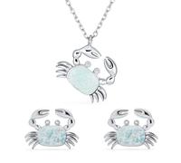 Edelstein Tropischer Urlaub Nautisch Erschaffen Weißer Opal Strand Sandkrabbe Hängender Anhänger Halskette Für Frauen .925 Sterlingsilber Schmuckset