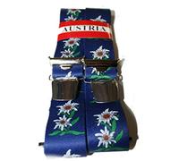 EDELWEISS Hosenträger aus ÖSTERREICH - AUSTRIA - WIEN - - im EDELWEISS-Design - 35mm Breit in H-Form mit 4 extra starken Clips UNI/Edelweiß grell-blau P-013