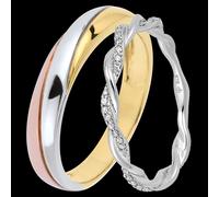 Edenly Saturne & Olympe Trauring-Duo - Drei Goldarten & Weißgold mit Diamant