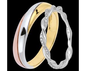 Edenly Saturne & Olympe Trauring-Duo - Drei Goldarten & Weißgold mit Diamant