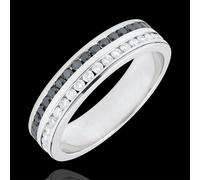 Edenly Trauring Weißgold - Weiße und schwarze Diamanten Halbpavé - Kanalfass