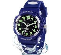 Edillas Kinderuhr Jungen Mädchen,Armbanduhr Kinder Analog mit 30M Wasserdicht,Stoßfest,Leuchtzeiger,TPU-Armband für 5-16 Jahre, Einschulung Outdoor Sport(Blau)