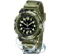 Edillas Kinderuhr Jungen Mädchen,Armbanduhr Kinder Analog mit 30M Wasserdicht,Stoßfest,Leuchtzeiger,TPU-Armband für 5-16 Jahre, Einschulung Outdoor Sport(Camouflage-Grün)