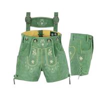 Edle Kurze Damen Lederhose mit Träger, Trachtenlederhose Frauen Kurz, Damen Trachtenlederhose im Antik Wildleder Echtleder Grün