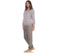 Edler Damen Frottee Pyjama Langarm Schlafanzug mit Bündchen in Streifenoptik - 291 13 569, Farbe:rosa, Größe2:48/50