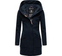 MARIKOO Damen Mantel Trenchcoat Wintermantel Übergangs Jacke Parka Lang B819 [B819-Maik-Dark-Navy-Gr.L]