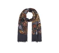 Edler Schal aus Wolle mit Leopard- und Blumen-Motiven blau, 100x180cm