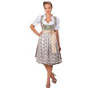 Edles Midi Dirndl 2-tlg. Blumen exclusive inkl. Spitzen Schürze Gr. 32-52, Braun, 36