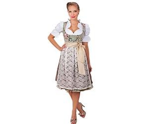 Edles Midi Dirndl 2-tlg. Blumen exclusive inkl. Spitzen Schürze Gr. 32-52, Braun, 44