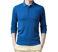 EDSNHG Herbst Herren Einfarbig Revers Strick Poloshirt Herren Business Langarm Dünner Pullover Poloshirt, blau, 3XL