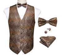 EDSNHG Herren Business Formal Smoking Weste Party Hochzeit Paisley Seide Jacquard Weste Einstecktuch Fliege Manschettenknöpfe Set