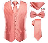 EDSNHG Herren-Hochzeitsweste aus Seide, Rotgold, Rosa, gestreifte Weste, Krawatte, Einstecktuch, Manschettenknöpfe, Taillengürtel