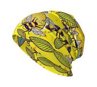 EdWal Beanie-Mütze mit gelbem Zitronen- und Bienen-Druck, warme Wintermütze, gestrickt, lässig, weich, hautfreundlich, für Damen und Herren, Schwarz , Einheitsgröße