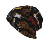 EdWal Beanie-Mütze mit Gitarren-Aufdruck, warme Wintermütze, gestrickt, lässig, Totenkopfmütze, weich und hautfreundlich, für Herren und Damen, Schwarz, Schwarz , Einheitsgröße