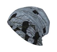 EdWal Beanie-Mütze mit Krähen-Vögeln, warm, gestrickt, weich, hautfreundlich, für Damen und Herren, Schwarz, Schwarz , Einheitsgröße