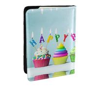 EdWal Bunte Reisepasshülle mit Kreditkartenfach, Leder, Motiv: "Happy Birthday", Cupcakes, für Damen, Herren, Familienausweis, Reisen, Schwarz , Einheitsgröße