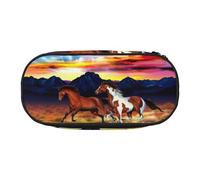 EdWal Federmäppchen mit Pferdemotiv, großes Fassungsvermögen, großes Federmäppchen, Schreibwaren, Stiftetasche, Büro, Uni, Schule, Schwarz , Einheitsgröße, Taschen-Organizer