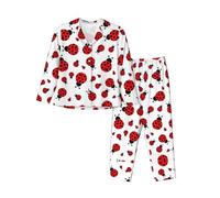 EdWal Ladybug Pyjama-Set für Damen und Damen, modisches Langarm-Shirt und durchgehende Unterseite, Schwarz , M