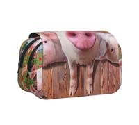 EdWal Lustiges Federmäppchen mit niedlichem Schweine-Druck, aus Segeltuch, großes Fassungsvermögen, Organizer, multifunktionales Federmäppchen